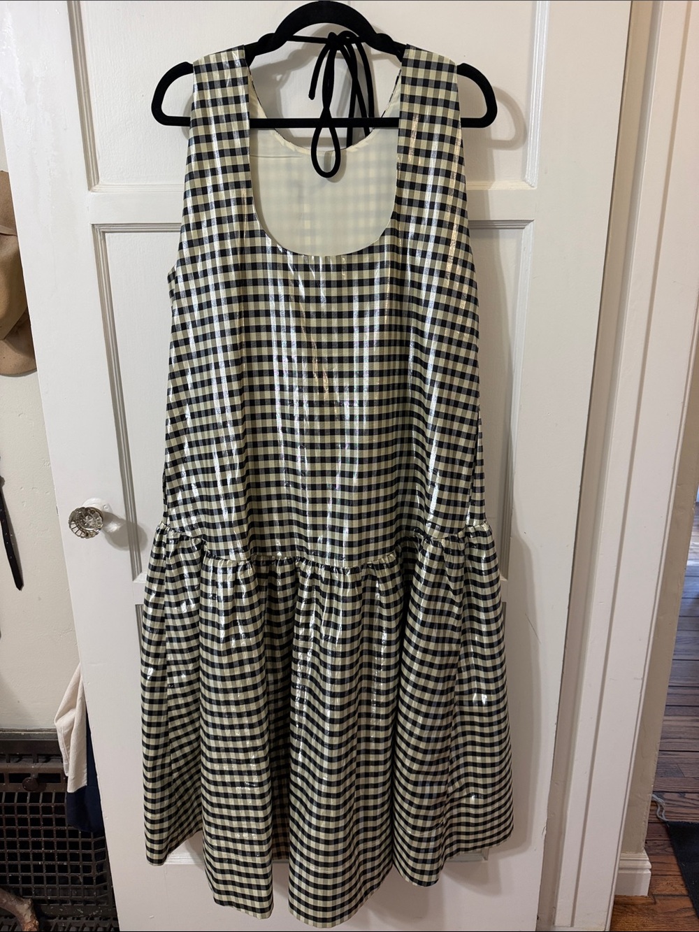 Ganni Black & Cream Gingham Sleeveless Midi Dress